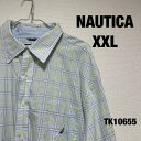 【中古】NAUTICA XXL ノーティカ シャツ 長袖 チェック ライトブルー カジュアル USA 古着 TK10655