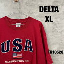 【中古】DELTA デルタ レッド Tシャツ 半袖 XL メンズ コットン クルーネック 刺繍ロゴ アメリカ ワッペン RN15373 USA 海外輸入 古着 ...