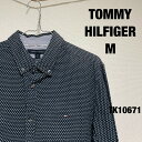 【中古】TOMMY HILFIGER M トミーヒルフィガー シャツ 長袖 ネイビー リング・ドット柄 スリム USA 古着 TK10671
