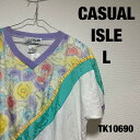 【中古】CASUAL ISLE L プルオーバー 半袖 肩パッド グリーン パープル 花柄 レディース RN70700 ナイロン USA 海外輸入 古着 TK1...