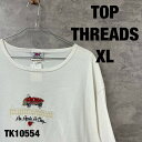 【中古】TOP THREADS トップスレッズ USA製 ホワイト Tシャツ 半袖 XL メンズ コットン ラウンドネック 刺繍デザイン リンゴ フルーツ USA 海外輸入 古着 TK10554
