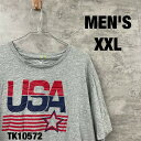 【中古】メンズ ライトグレー Tシャツ 半袖 XXL コットン クルーネック ビッグプリント アメリカ 薄手 RN48711 大きいサイズ USA 海外輸入 古...