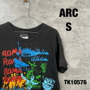 【中古】ARC エーアールシー ブラック Tシャツ 半袖 S メンズ コットン クルーネック ビッグプリント ローマ スポーツ ペイント USA 海外輸入 古着...