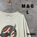 【中古】M&O エムアンドオー Tシャツ オフホワイト 半袖 クルーネック メンズ L 鷲 イーグル プリントデザイン USA 海外輸入 古着 TK10625