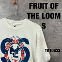 【中古】FRUIT OF THE LOOM フルーツオブザルーム Tシャツ USA製 ホワイト 半袖 クルーネック メンズ S プリントデザイン USA 古着 ...