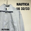 【中古】NAUTICA 長袖シャツ 16 32/33 ライトブルー ストライプ ノーティカ RN16046 古着 TK10700