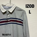 【中古】IZOD 長袖 ポロシャツ L グレー チェスト ボーダー アイゾッド 古着 TK10711