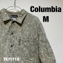 【中古】Columbia 半袖シャツ M カーキベージュ 総柄 ボタニカル 花柄 ハイビスカス コロンビア 古着 TK10718