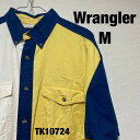 【中古】Wrangler 半袖シャツ M イエロー ネイビー 春夏 ウエスタンシャツ ラングラー 古着 TK10724