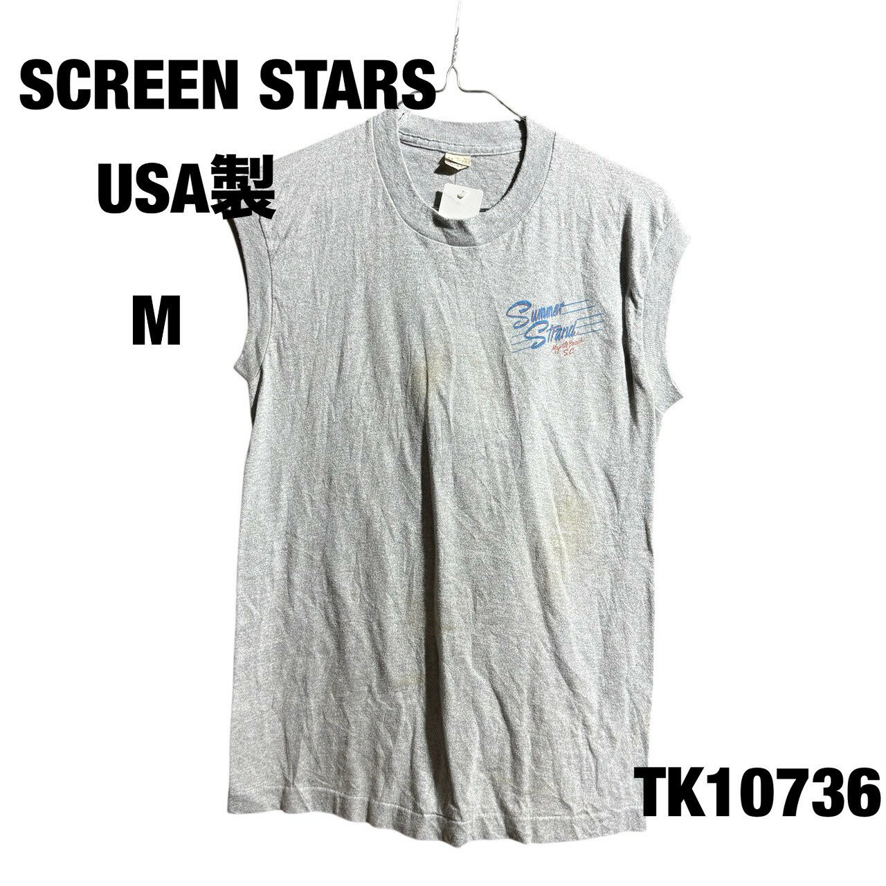 【中古】SCREEN STARS USA製 タンクトップ M グレー アニマル 鳥 バックプリント シングルステッチ 春夏 古着 TK10736