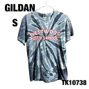 【中古】GILDAN 半袖Tシャツ S タイダイ グレー WESTWOOD ビッグプリント クルーネック コットン 春夏古着 TK10738