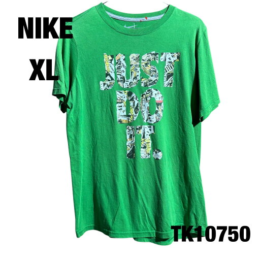 【中古】NIKE 半袖Tシャツ XL グリーン ビッグプリント クルーネック コットン JUST DO IT! トップス 春夏 古着 TK10750