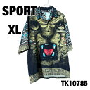 【中古】SPORT 半袖柄シャツ XL ビッグデザイン 派手 アニマル 襟付き カジュアル 春夏 古着 TK10785
