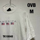 【中古】OVB Tシャツ 半袖 M ホワイト 刺繍 America アメリカ 国旗 シンプル 春夏 RN94051 古着 TK10848