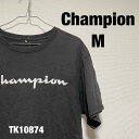 【中古】Champion Tシャツ 半袖 M ブラック ビッグロゴ ビッグプリント 春夏 チャンピオン 古着 TK10874