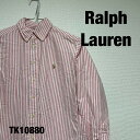 【中古】Ralph Lauren シャツ 長袖 レッド ピンク ストライプ 刺繍 キッズ 子供服 オールシーズン 古着 TK10880