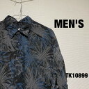 【中古】シャツ 半袖 ブラック ダークブルー 花柄 ボタニカル アロハシャツ シック 総柄 薄手 春夏 古着 TK10899