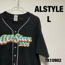 【中古】ALSTYLE Tシャツ 半袖 L ブラック ビッグプリント ユニフォーム風 スポーツ アルスタイル RN55774 春夏 古着 TK10902