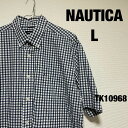 【中古】NAUTICA 半袖シャツ L ブルー チェック柄 クール 春夏 ノーティカRN67835 古着 TK10968