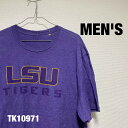 【中古】Tシャツ 半袖 パープル ビッグプリント LSU Tigers タイガース スポーツ 古着 TK10971