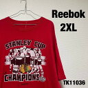 【中古】Reebok Tシャツ 半袖 2XL レッド ビッグプリント イラスト アメリカンフットボール STANLEY CUP リーボック 古着 TK11036