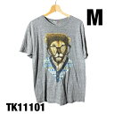 【中古】LIFE 半袖Tシャツ ライトグレー M ビッグプリント イラスト アニマル コットン クルーネック 春夏 古着 TK11101