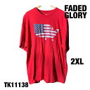 【中古】FADED GLORY 半袖Tシャツ レッド 2XL ビッグプリント 星条旗 コットン RN91497 クルーネック 春夏 大きいサイズ 古着 TK11...