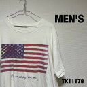 【中古】Tシャツ 半袖 ホワイト ビッグプリント アメリカ国旗 星条旗 USA ハート かわいい メンズ レディース ユニセックス 古着 TK11179