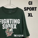【中古】CI SPORT Tシャツ 半袖 XL オリーブグリーン ビッグプリント Fighting Sioux イラスト RN85774 古着 TK11214