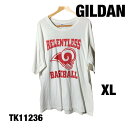 【中古】GILDAN 半袖Tシャツ ホワイト XL ビッグプリント RELENTLESS BASEBALL クルーネック ウルトラコットン 春夏 古着 TK11...