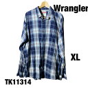 【中古】Wrangler 長袖シャツ XL チェック ネイビー コットン 襟付き カジュアル ラングラー 古着 TK11314