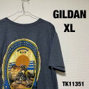 【中古】GILDAN Tシャツ 半袖 XL チャコール ビッグプリント モアブ マウンテンバイク 自転車 男性 ギルダン RN93846 古着 TK11351