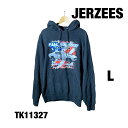 【中古】JERZEES ブラック フーディー パーカー L CAR SHOW プリント カジュアル 秋冬 ジャージーズ 古着 TK11327