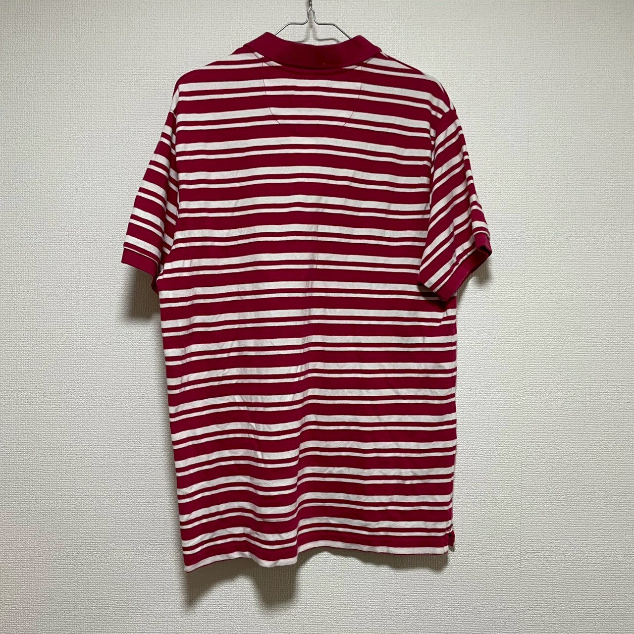 【中古】 CHAPS ポロシャツ 半袖 L ショッキングピンク ボーダー柄 刺繍 チャップス 春夏 古着 TK11484