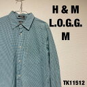 【中古】H&M L.O.G.G. シャツ 長袖 M ライトブルー チェック柄 柄シャツ レギュラー エイチアンドエム 古着 TK11512