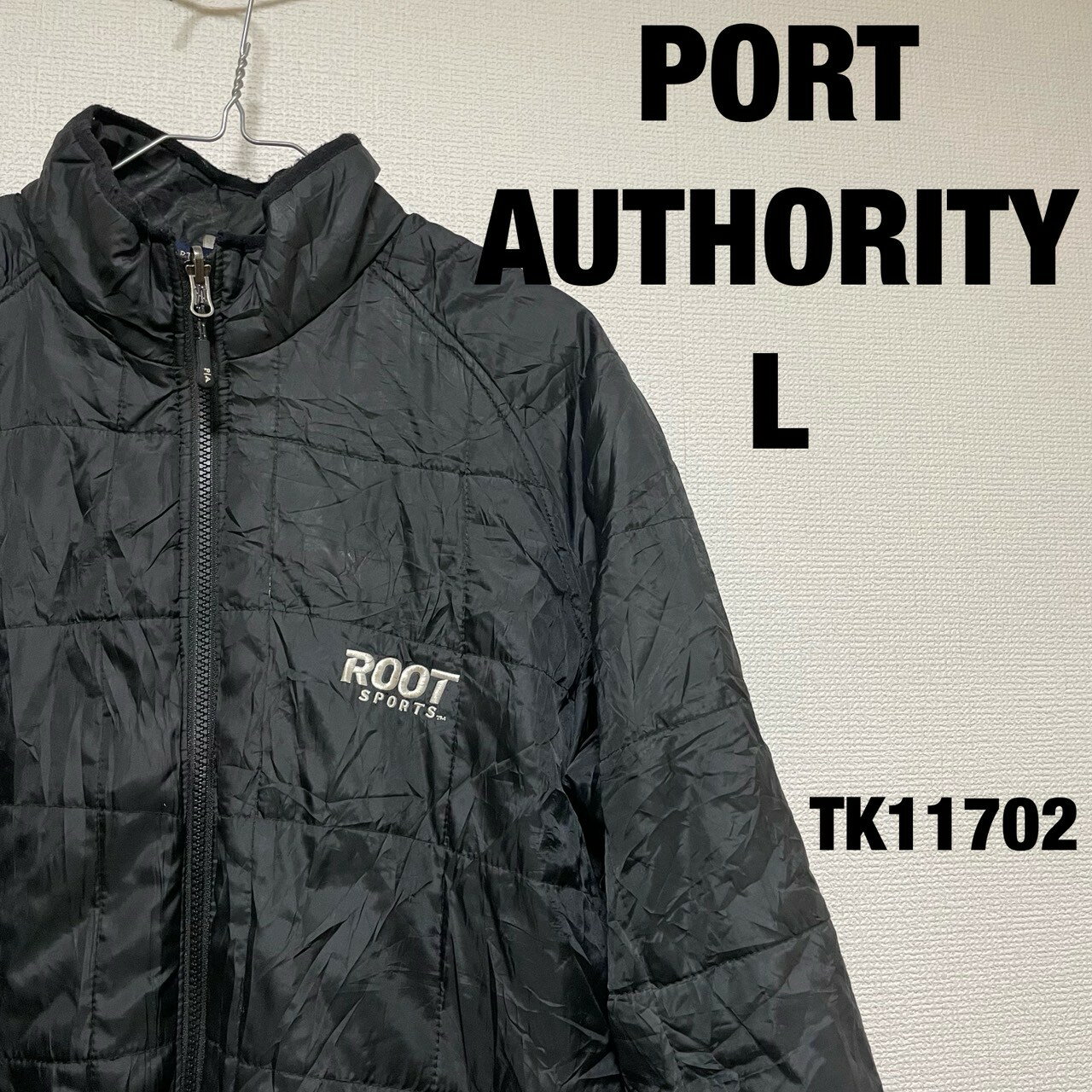 【中古】PORT AUTHORITY ジャンパー 長袖 L ブラック アウター ワンポイント ROOT SPORTS ポートオーソリティー RN90836 古着 TK11702