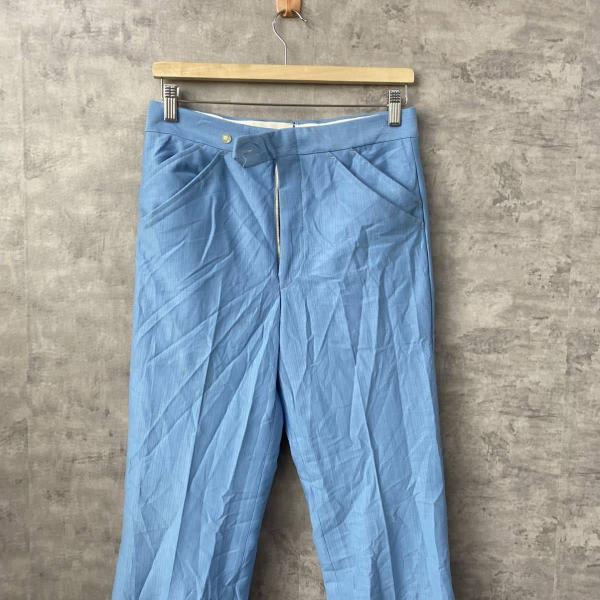 【中古】Barwick ライトブルー ジップフライ フレアスラックスパンツ 実寸W30in USA 海外輸入 古着 S220908-N977