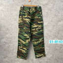 【中古】迷彩 カモフラ ボタンフライ ミリタリー 軍パン ワーク カーゴパンツ 実寸W31in USA 海外輸入 古着 S1-N143