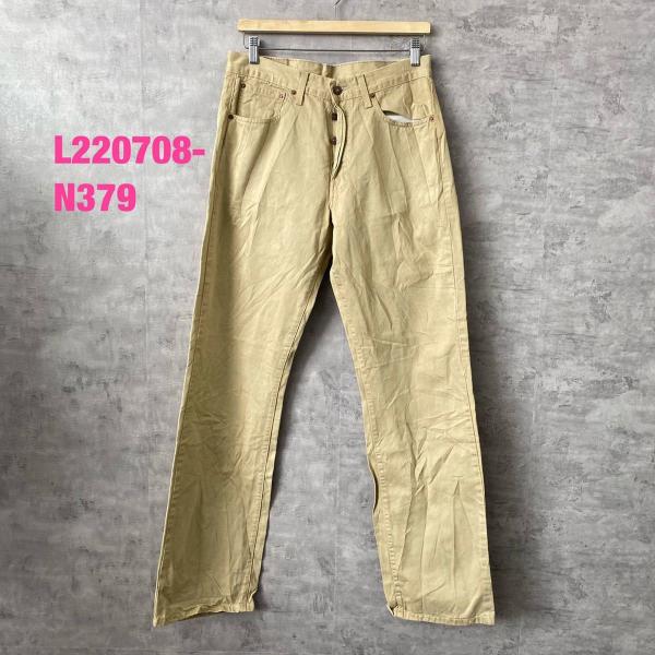 【中古】Levi's401 ベージュ ボタンフライ チノ カラーパンツ W32L34 実寸W31in 00401-5961 赤タブ USA 海外輸入 古着 L220708-N379