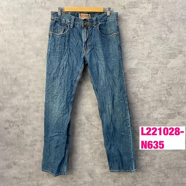 【中古】Levi's ブルー スリム ストレート ジップフライ デニムジーンズパンツ W33L32 実寸W32in 赤タブ 00663-0008 USA 海外輸入 古着 L221028-N635