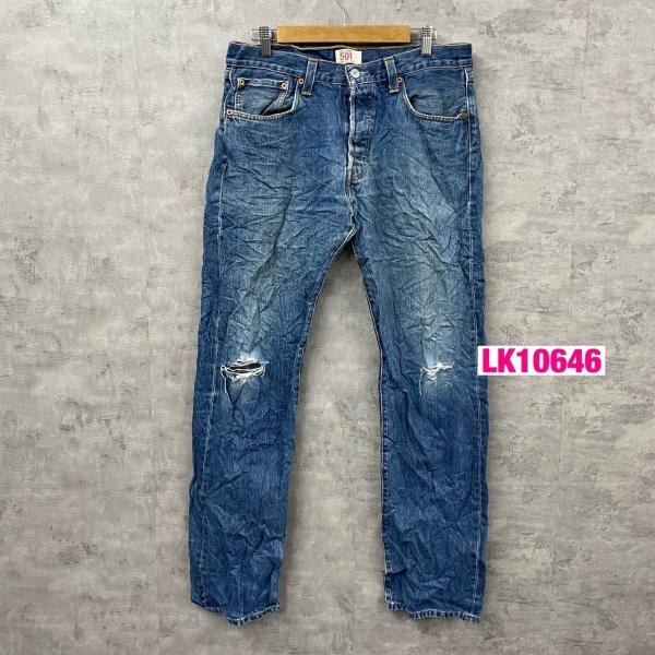 Levi's501R ブルー ストレート ボタンフライ デニムジーンズパンツ W33L34 実寸W33in 赤タブ 005010114 USA 海外輸入 古着 LK10646