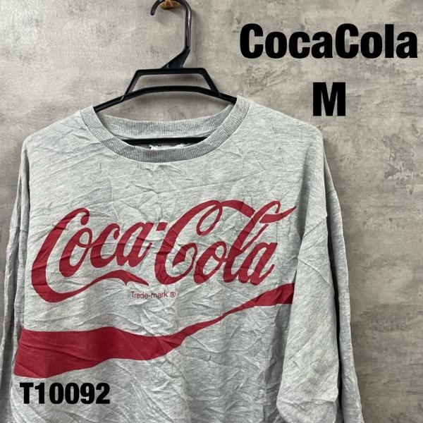 【中古】Coca Cola グレー スウェット トレーナー M ビッグロゴ コカ・コーラ レディース USA 海外輸入 古着 T10092