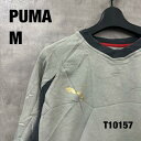 【中古】PUMA プーマ グレー スウェット トレーナー M 長袖 ワンポイントロゴ プリントロゴ 袖ロゴ 裏起毛 USA 海外輸入 古着 T10157