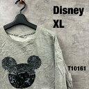 【中古】Disney ディズニー グレー スウェット トレーナー 長袖 XL レディース ミッキー スパンコール 裏起毛 USA 海外輸入 古着 T10161