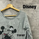 【中古】Disney ディズニー グレー スウェット トレーナー 長袖 レディース ミッキー ミニー プリントデザイン 薄手 USA 海外輸入 古着 T10187