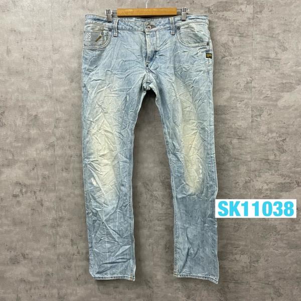 【中古】G-STAR RAW ジースターロウ デニムジーンズパンツ ライトブルー ボタンフライ 36×32 実寸W38in USA 海外輸入 古着 SK11038