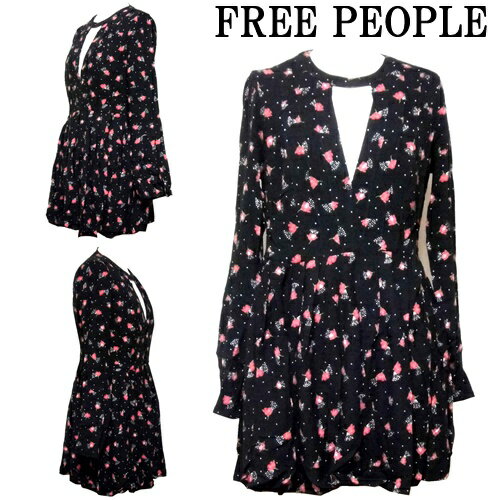 アウトレット FREE PEOPLE ワンピース ドレス 女性用 レディース 袖口スリット ピンタック タックスカート 衣装 パーティー 演奏会 ブラック 黒 花柄 わけあり品 レディースワンピース ワンピースドレス