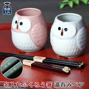 2021 バレンタイン特集 【 送料無料 名入れ プレゼント ギフト 】 ふくろう箸 湯呑みペア4点セット | 夫婦箸 箸 お箸 湯呑み 湯呑 湯飲み 夫婦箸 結婚祝い 祖母 祖父 両親 父 母 おしゃれ 還暦祝い 孫 施設 新築祝い 誕生日 和食器 ホワイトデー