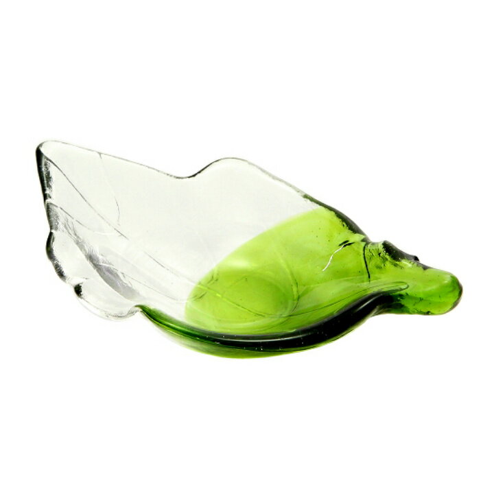 ガラス グリーン葉型小付単品 皿 銘