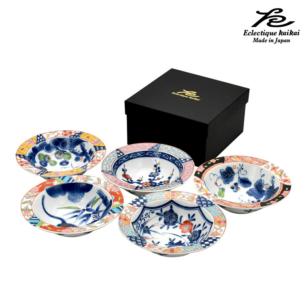 美濃焼 kaikai 游民 5客平鉢揃 日本製 お皿 プレート お皿セット 和食器 和風 食器 オシャレ モダン レトロ 古風 カラフル ギフト 贈り物 新築 結婚 新築祝い 結婚祝い 出産祝い 御祝 新生活 プレゼント　取り皿 おしゃれ お皿 皿 食器 セット 陶器 セラミック藍